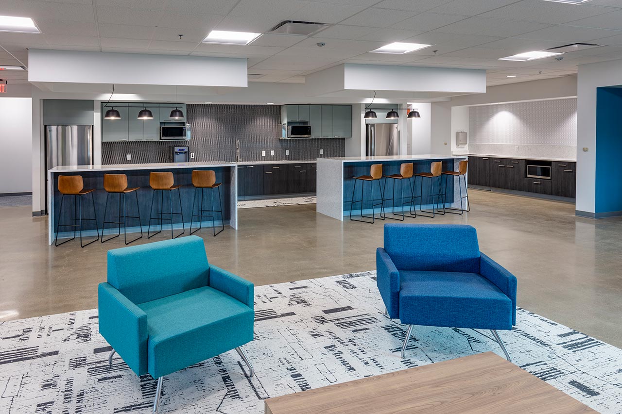 Lounge seating within employee cafeteria