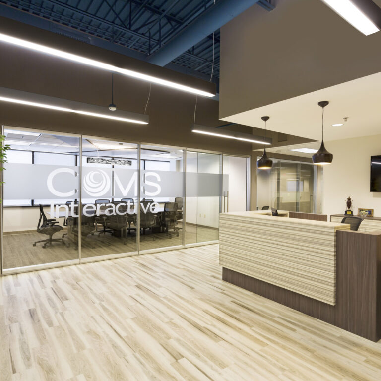 Reception desk and view into large conference room